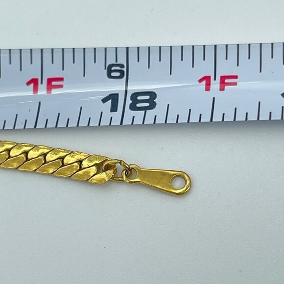 Blue Enamel with Gold Metal Art Deco Link Herringbone Chain Necklace - Picture 8 of 8